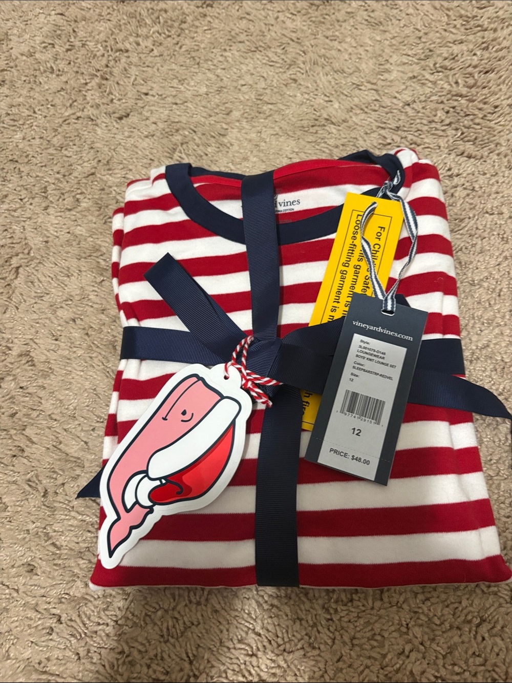 Vineyard Vines Red, White & Navy Striped Kids Pajama Set